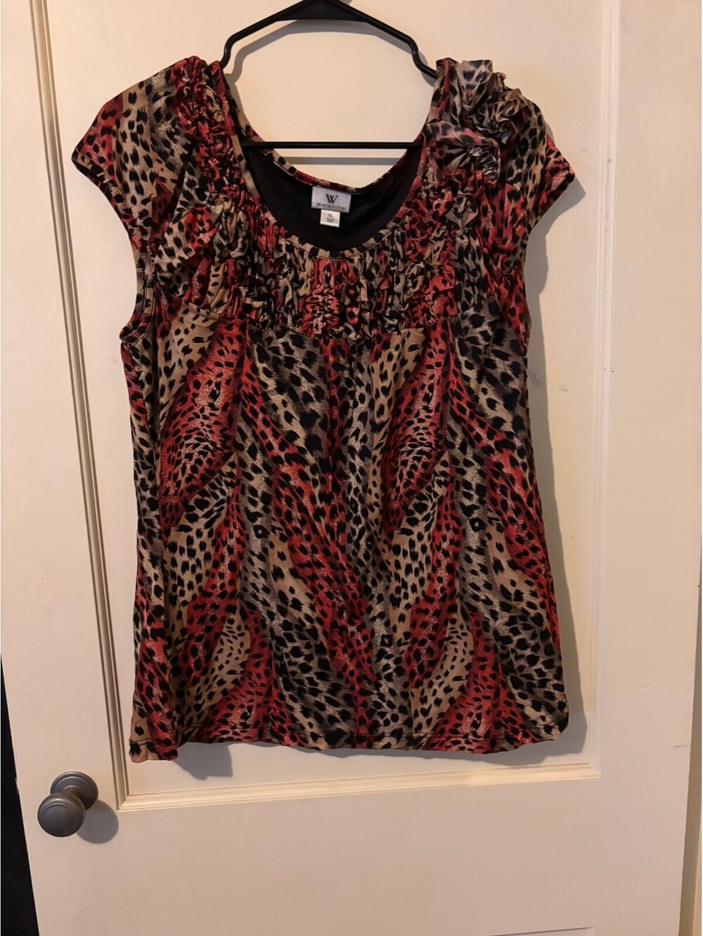 Worthington XL Animal Print Ruffle Detail Blouse